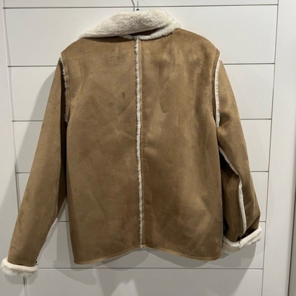 MICHAEL STARS Faux Fur Tan White Suede Kit Jacket - Picture 7 of 12